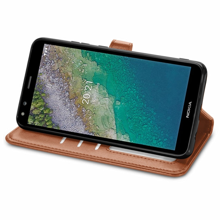 For Nokia C01 Plus Solid Color Leather Buckle Phone Case with Lanyard & Photo Frame & Card Slot & Wallet & Stand Function