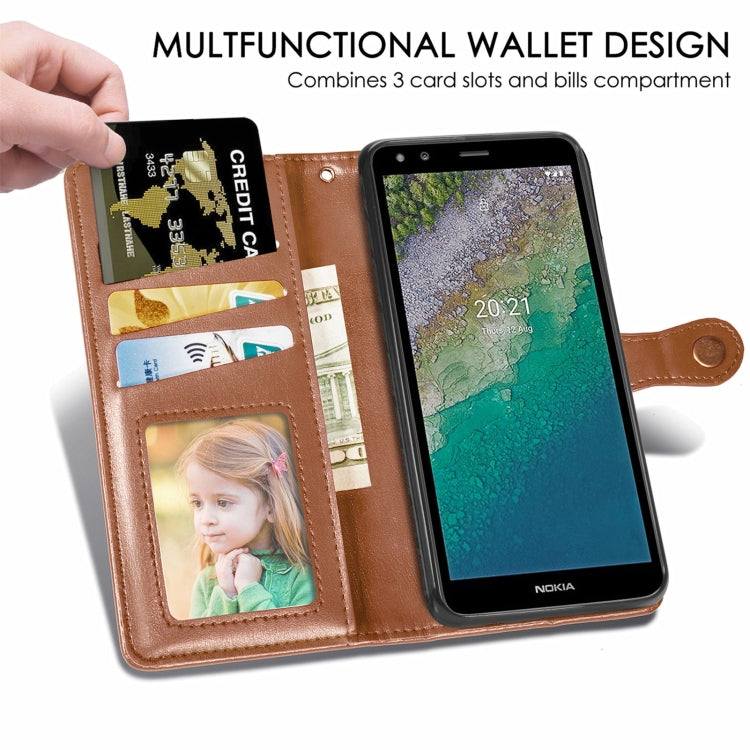 For Nokia C01 Plus Solid Color Leather Buckle Phone Case with Lanyard & Photo Frame & Card Slot & Wallet & Stand Function