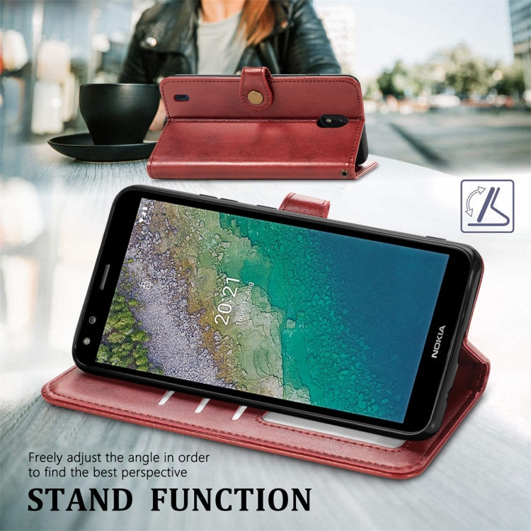 For Nokia C01 Plus Solid Color Leather Buckle Phone Case with Lanyard & Photo Frame & Card Slot & Wallet & Stand Function