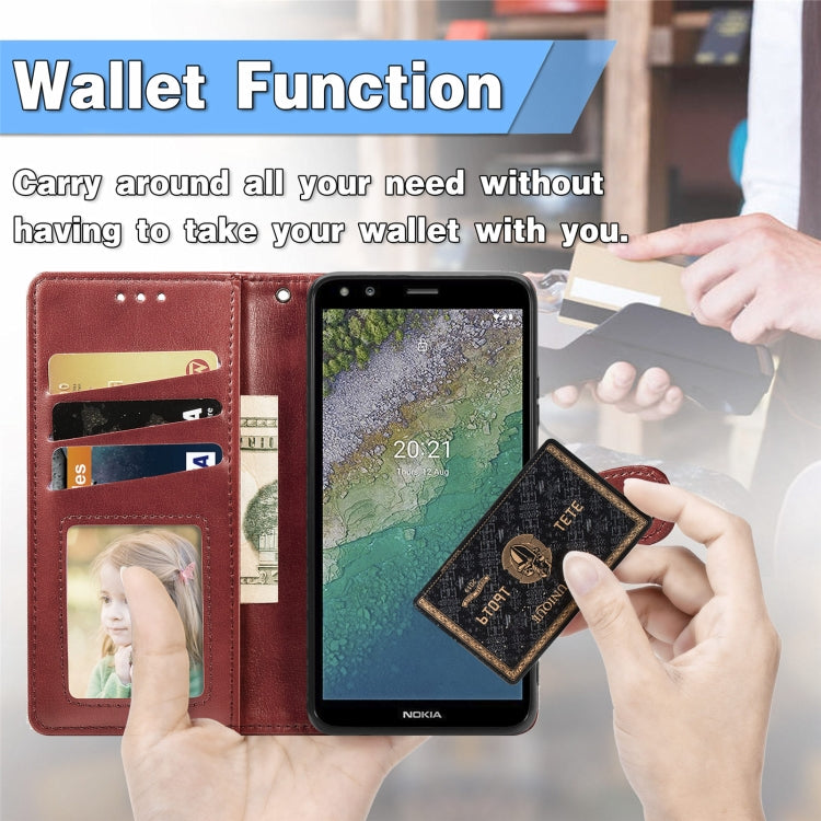 For Nokia C01 Plus Solid Color Leather Buckle Phone Case with Lanyard & Photo Frame & Card Slot & Wallet & Stand Function