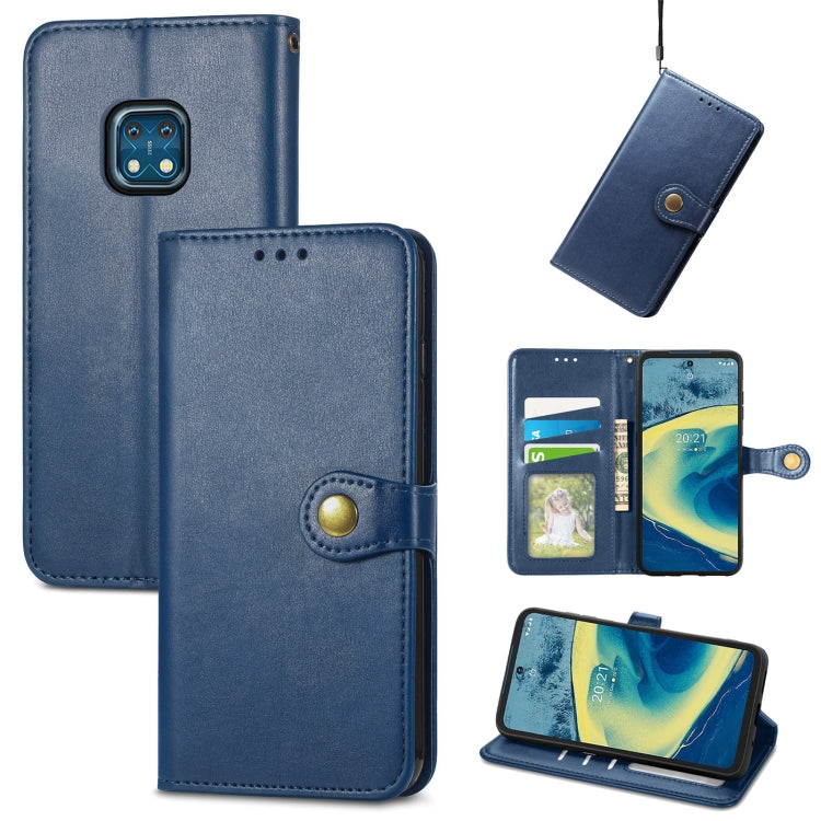 For Nokia XR 20 Solid Color Leather Buckle Phone Case with Lanyard & Photo Frame & Card Slot & Wallet & Stand Function