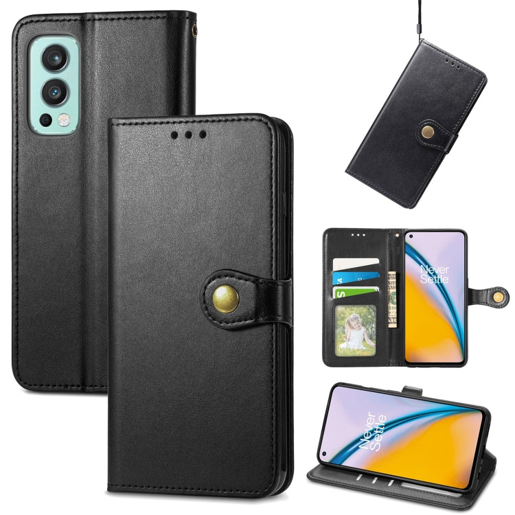 For OnePlus Nord 2 Solid Color Leather Buckle Phone Case with Lanyard & Photo Frame & Card Slot & Wallet & Stand Function