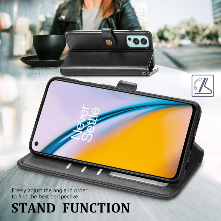 For OnePlus Nord 2 Solid Color Leather Buckle Phone Case with Lanyard & Photo Frame & Card Slot & Wallet & Stand Function
