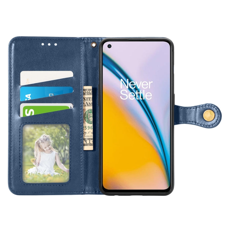 For OnePlus Nord 2 Solid Color Leather Buckle Phone Case with Lanyard & Photo Frame & Card Slot & Wallet & Stand Function
