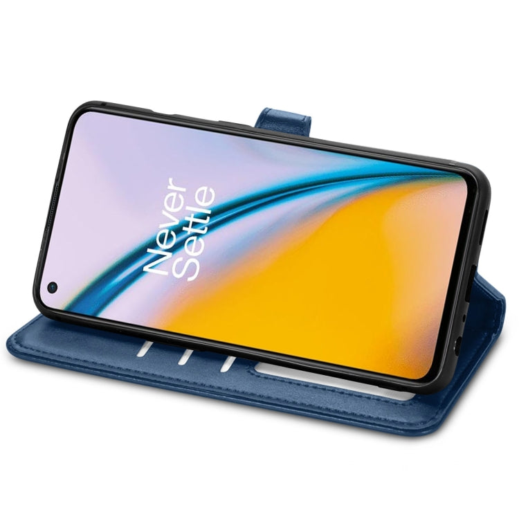 For OnePlus Nord 2 Solid Color Leather Buckle Phone Case with Lanyard & Photo Frame & Card Slot & Wallet & Stand Function