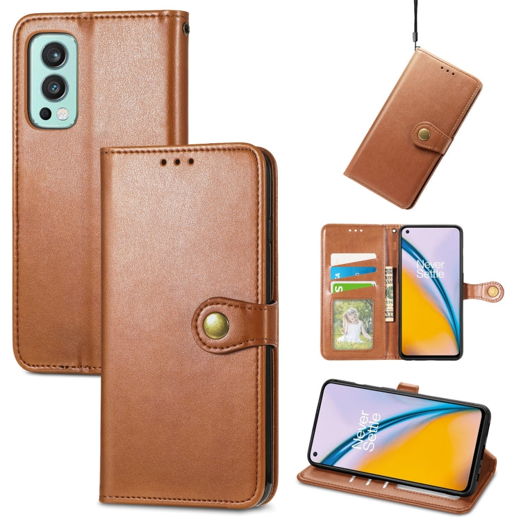 For OnePlus Nord 2 Solid Color Leather Buckle Phone Case with Lanyard & Photo Frame & Card Slot & Wallet & Stand Function