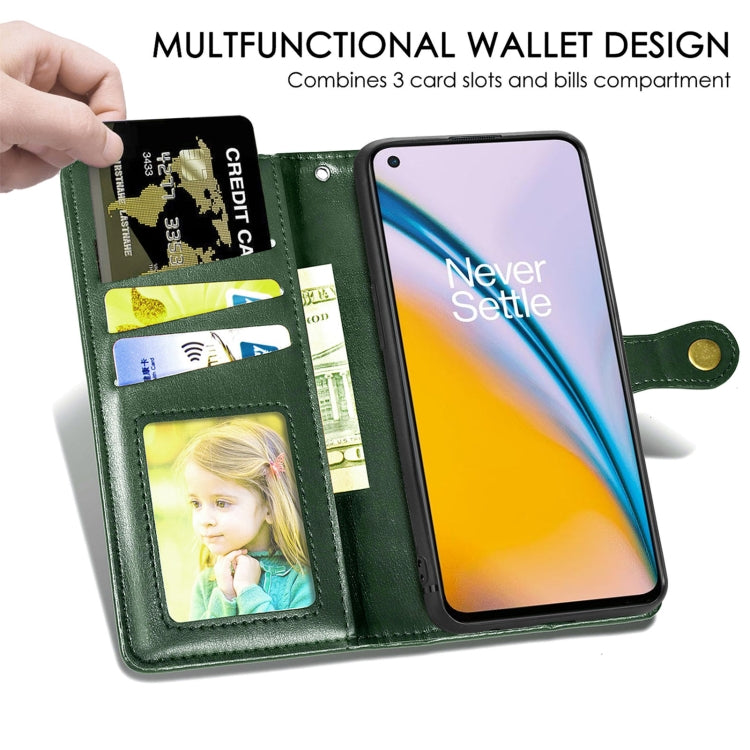 For OnePlus Nord 2 Solid Color Leather Buckle Phone Case with Lanyard & Photo Frame & Card Slot & Wallet & Stand Function