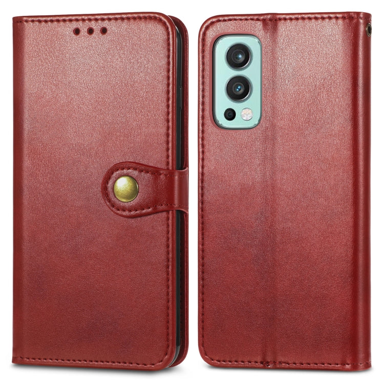 For OnePlus Nord 2 Solid Color Leather Buckle Phone Case with Lanyard & Photo Frame & Card Slot & Wallet & Stand Function
