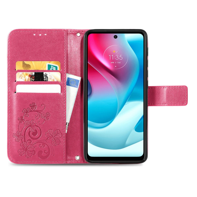 For Motorla Moto G60S Four-leaf Clasp Embossed Buckle Mobile Phone Protection Leather Case with Lanyard & Card Slot & Wallet & Bracket Function