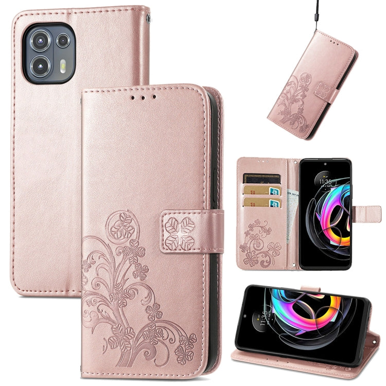 For Motorola Edge 20 Lite Four-leaf Clasp Embossed Buckle Mobile Phone Protection Leather Case with Lanyard & Card Slot & Wallet & Bracket Function