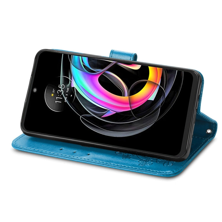 For Motorola Edge 20 Lite Four-leaf Clasp Embossed Buckle Mobile Phone Protection Leather Case with Lanyard & Card Slot & Wallet & Bracket Function