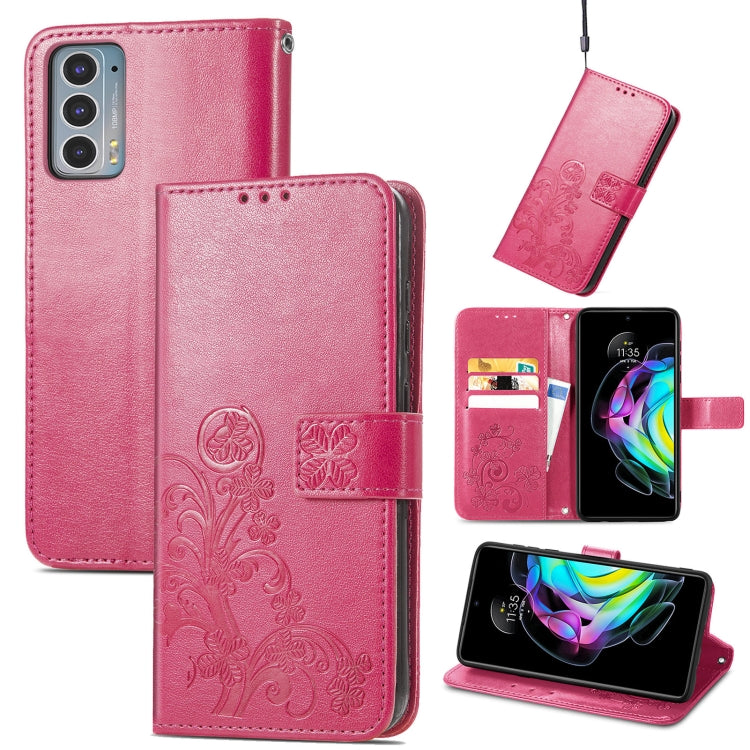 For Motorola Edge 20 Four-leaf Clasp Embossed Buckle Mobile Phone Protection Leather Case with Lanyard & Card Slot & Wallet & Bracket Function