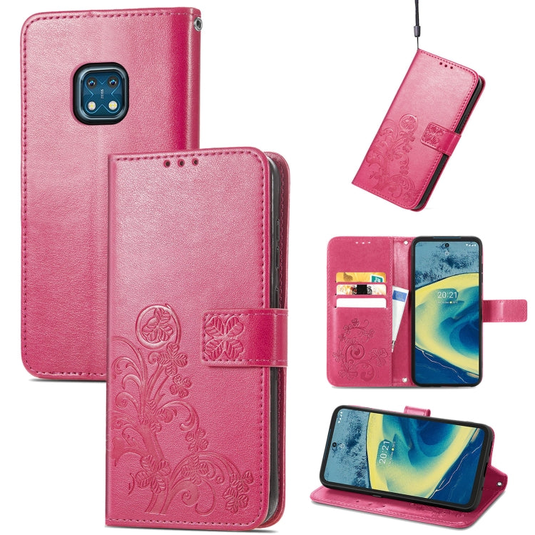 For Nokia XR 20 Four-leaf Clasp Embossed Buckle Mobile Phone Protection Leather Case with Lanyard & Card Slot & Wallet & Bracket Function