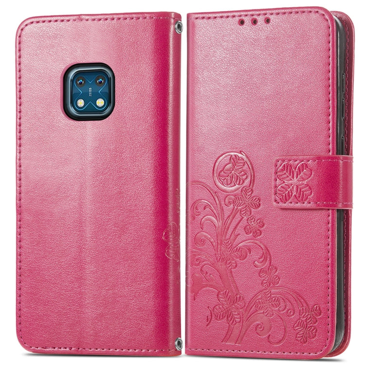For Nokia XR 20 Four-leaf Clasp Embossed Buckle Mobile Phone Protection Leather Case with Lanyard & Card Slot & Wallet & Bracket Function