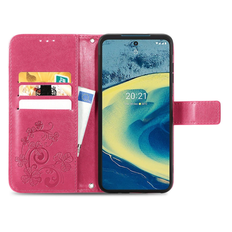 For Nokia XR 20 Four-leaf Clasp Embossed Buckle Mobile Phone Protection Leather Case with Lanyard & Card Slot & Wallet & Bracket Function