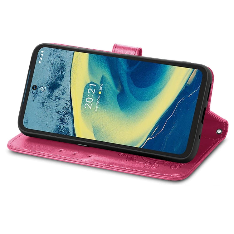 For Nokia XR 20 Four-leaf Clasp Embossed Buckle Mobile Phone Protection Leather Case with Lanyard & Card Slot & Wallet & Bracket Function