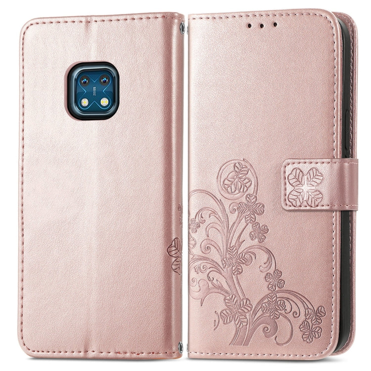 For Nokia XR 20 Four-leaf Clasp Embossed Buckle Mobile Phone Protection Leather Case with Lanyard & Card Slot & Wallet & Bracket Function
