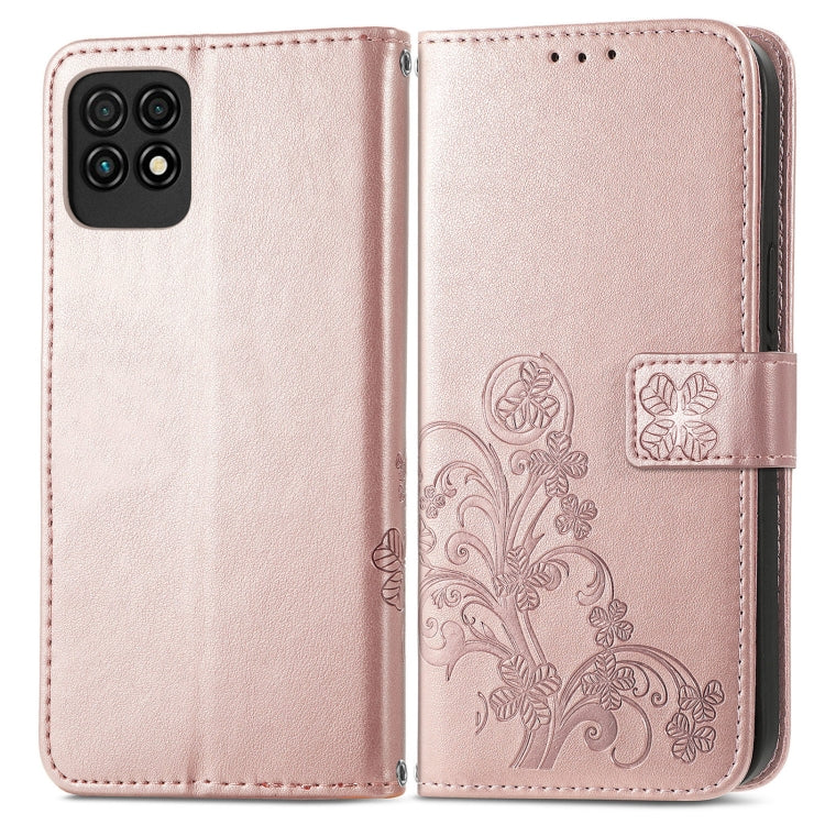For Huawei Maimang 10 SE Four-leaf Clasp Embossed Buckle Mobile Phone Protection Leather Case with Lanyard & Card Slot & Wallet & Bracket Function