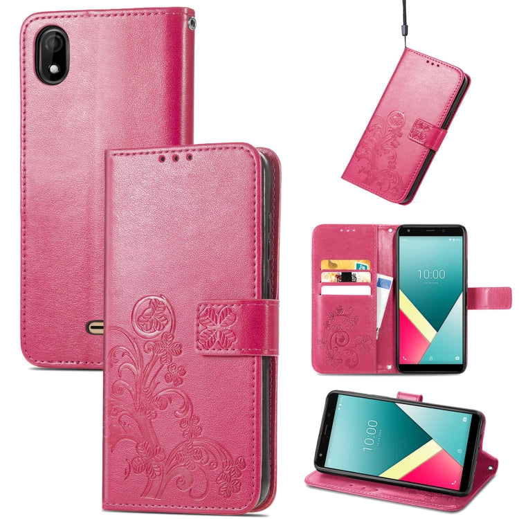 For Wiko Y61 Four-leaf Clasp Embossed Buckle Mobile Phone Protection Leather Case with Lanyard & Card Slot & Wallet & Bracket Function
