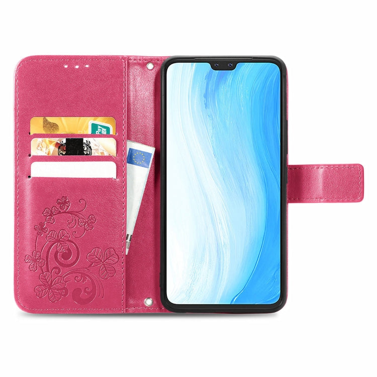 For vivo S7 Four-leaf Clasp Embossed Buckle Mobile Phone Protection Leather Case with Lanyard & Card Slot & Wallet & Bracket Function