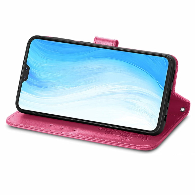 For vivo S7 Four-leaf Clasp Embossed Buckle Mobile Phone Protection Leather Case with Lanyard & Card Slot & Wallet & Bracket Function