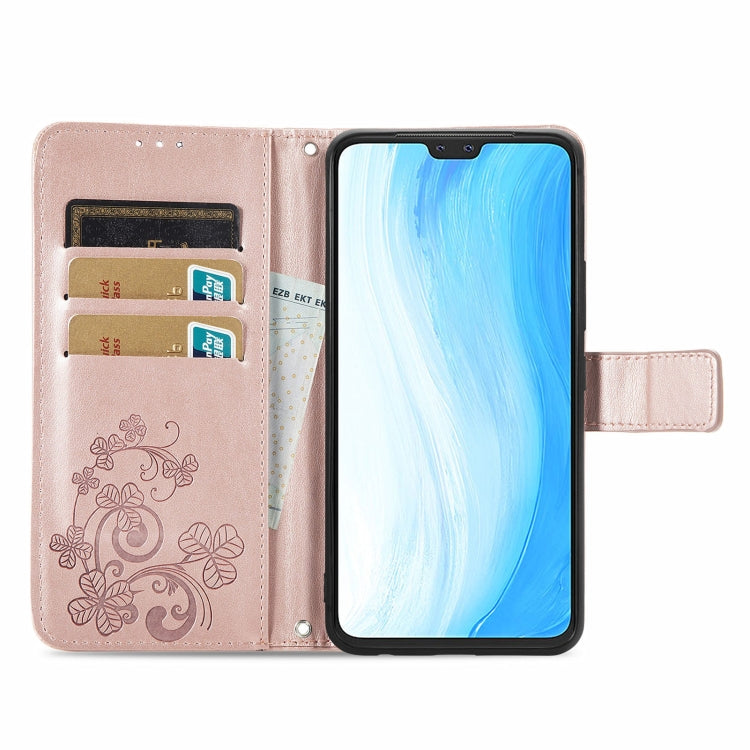 For vivo S7 Four-leaf Clasp Embossed Buckle Mobile Phone Protection Leather Case with Lanyard & Card Slot & Wallet & Bracket Function