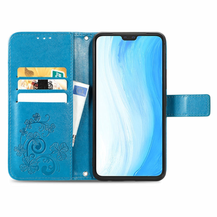For vivo S7 Four-leaf Clasp Embossed Buckle Mobile Phone Protection Leather Case with Lanyard & Card Slot & Wallet & Bracket Function