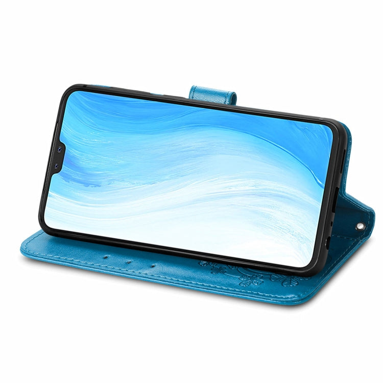 For vivo S7 Four-leaf Clasp Embossed Buckle Mobile Phone Protection Leather Case with Lanyard & Card Slot & Wallet & Bracket Function