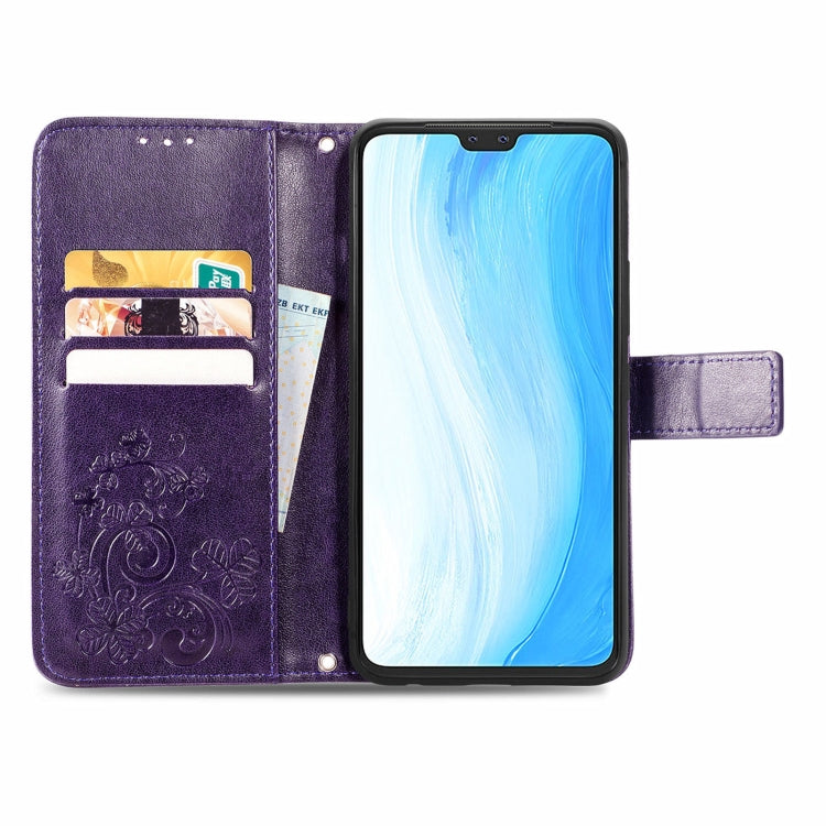 For vivo S7 Four-leaf Clasp Embossed Buckle Mobile Phone Protection Leather Case with Lanyard & Card Slot & Wallet & Bracket Function