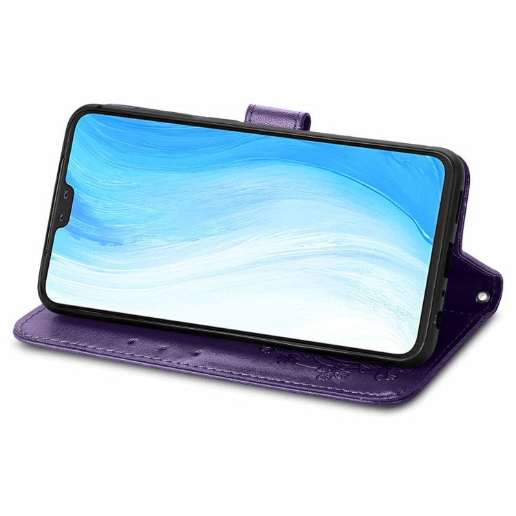 For vivo S7 Four-leaf Clasp Embossed Buckle Mobile Phone Protection Leather Case with Lanyard & Card Slot & Wallet & Bracket Function