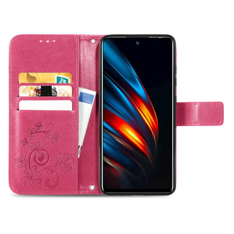 For Tecno Pova 2 Four-leaf Clasp Embossed Buckle Mobile Phone Protection Leather Case with Lanyard & Card Slot & Wallet & Bracket Function