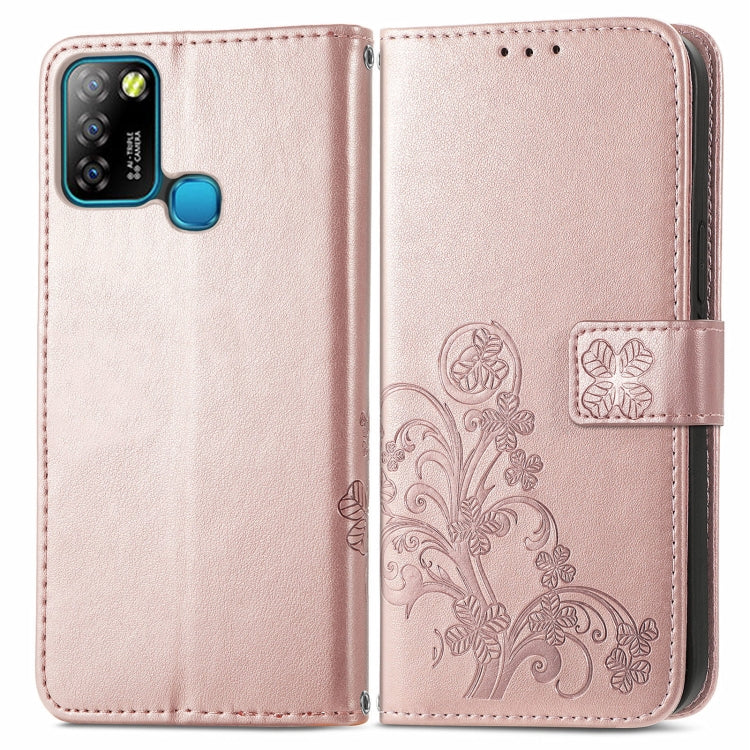 For Infinix Smart 5 Four-leaf Clasp Embossed Buckle Mobile Phone Protection Leather Case with Lanyard & Card Slot & Wallet & Bracket Function