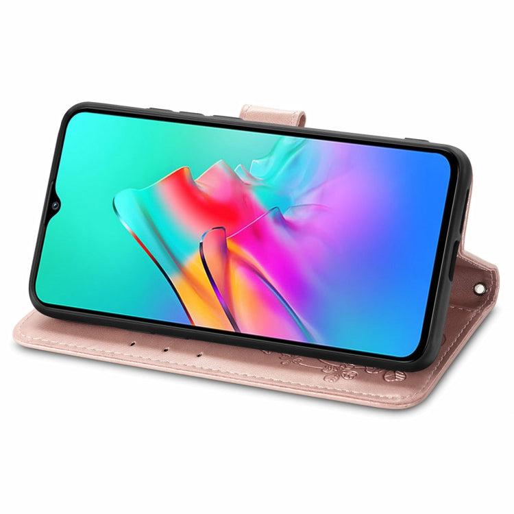 For Infinix Smart 5 Four-leaf Clasp Embossed Buckle Mobile Phone Protection Leather Case with Lanyard & Card Slot & Wallet & Bracket Function