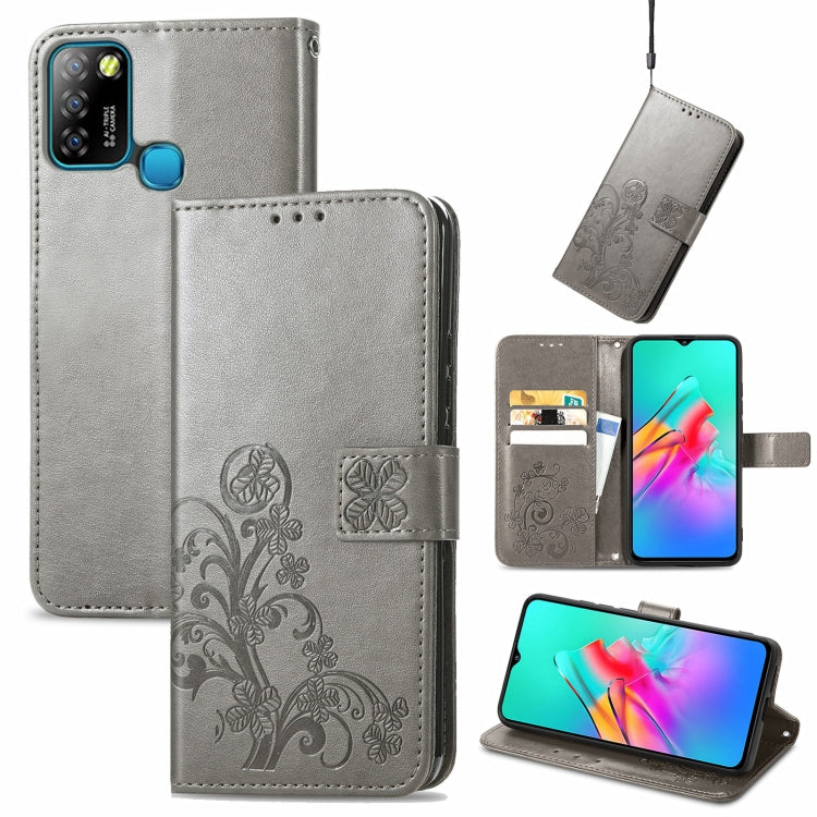 For Infinix Smart 5 Four-leaf Clasp Embossed Buckle Mobile Phone Protection Leather Case with Lanyard & Card Slot & Wallet & Bracket Function