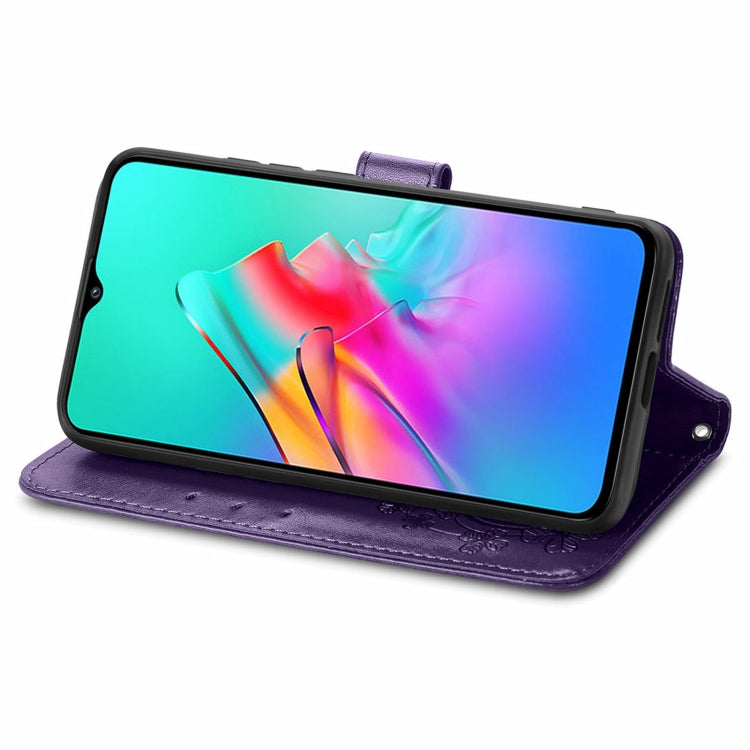 For Infinix Smart 5 Four-leaf Clasp Embossed Buckle Mobile Phone Protection Leather Case with Lanyard & Card Slot & Wallet & Bracket Function