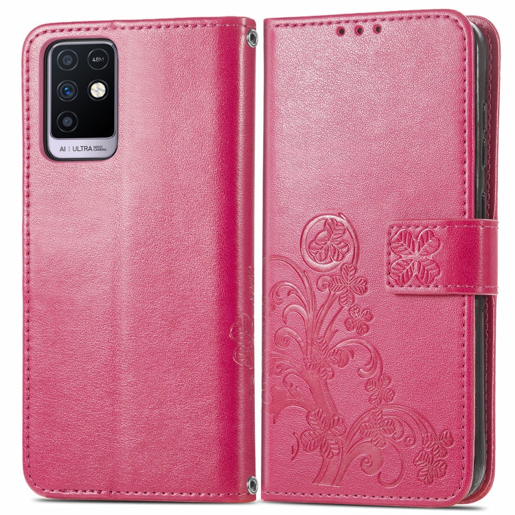 For Infinix Note 10 Four-leaf Clasp Embossed Buckle Mobile Phone Protection Leather Case with Lanyard & Card Slot & Wallet & Bracket Function