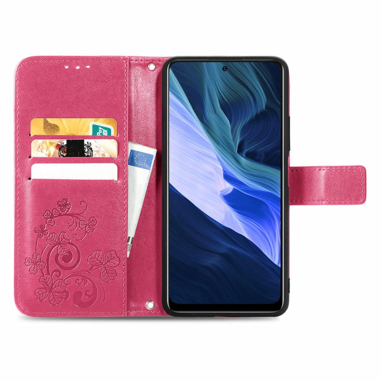 For Infinix Note 10 Four-leaf Clasp Embossed Buckle Mobile Phone Protection Leather Case with Lanyard & Card Slot & Wallet & Bracket Function