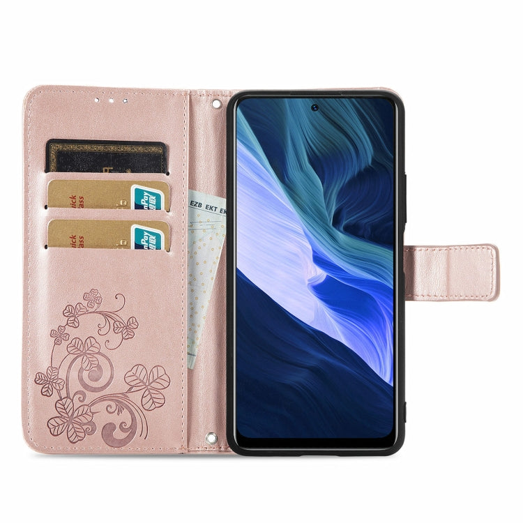 For Infinix Note 10 Four-leaf Clasp Embossed Buckle Mobile Phone Protection Leather Case with Lanyard & Card Slot & Wallet & Bracket Function