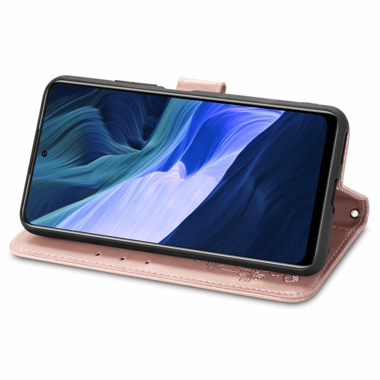 For Infinix Note 10 Four-leaf Clasp Embossed Buckle Mobile Phone Protection Leather Case with Lanyard & Card Slot & Wallet & Bracket Function