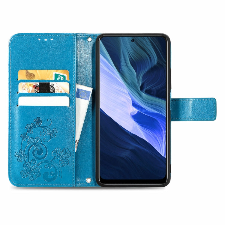 For Infinix Note 10 Four-leaf Clasp Embossed Buckle Mobile Phone Protection Leather Case with Lanyard & Card Slot & Wallet & Bracket Function