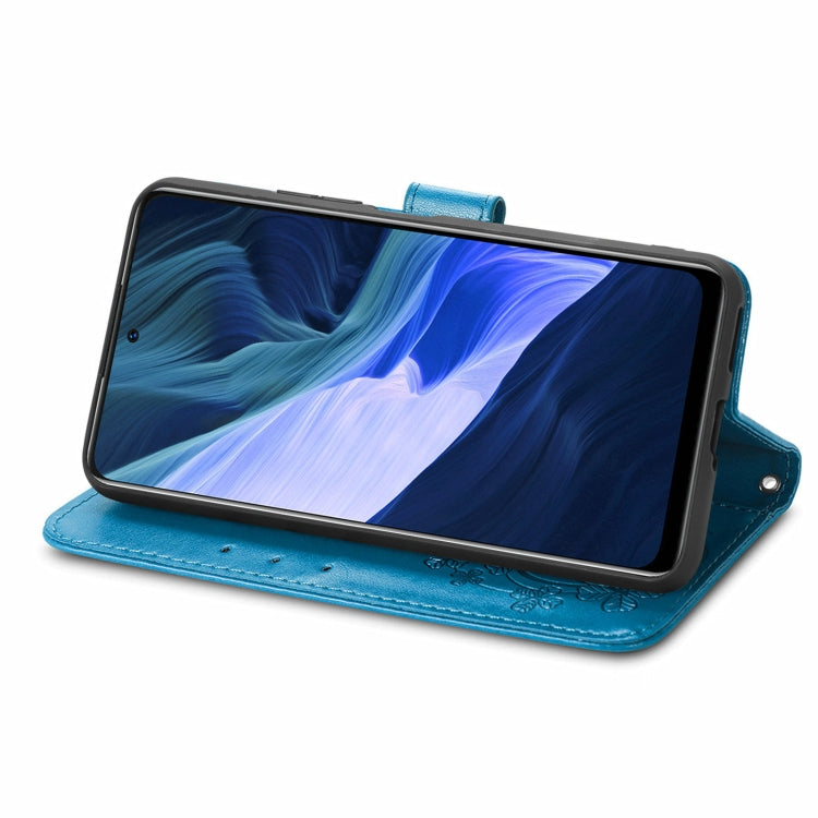 For Infinix Note 10 Four-leaf Clasp Embossed Buckle Mobile Phone Protection Leather Case with Lanyard & Card Slot & Wallet & Bracket Function