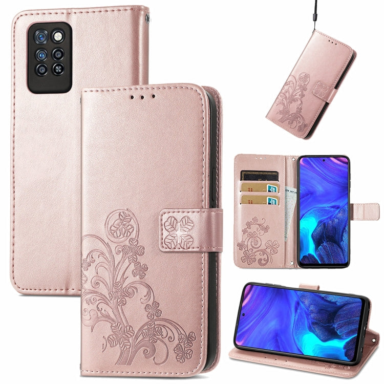 For Infinix Note 10 Pro Four-leaf Clasp Embossed Buckle Mobile Phone Protection Leather Case with Lanyard & Card Slot & Wallet & Bracket Function