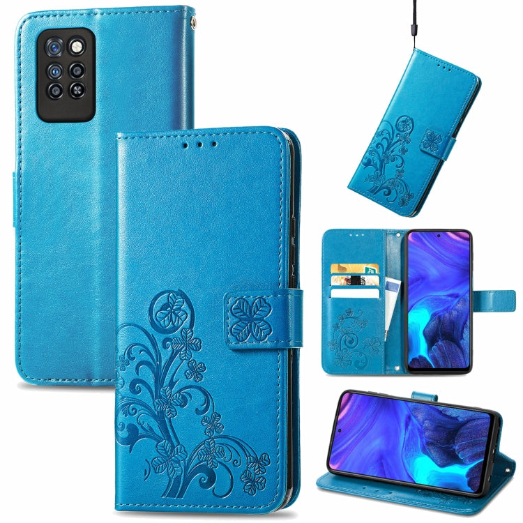 For Infinix Note 10 Pro Four-leaf Clasp Embossed Buckle Mobile Phone Protection Leather Case with Lanyard & Card Slot & Wallet & Bracket Function