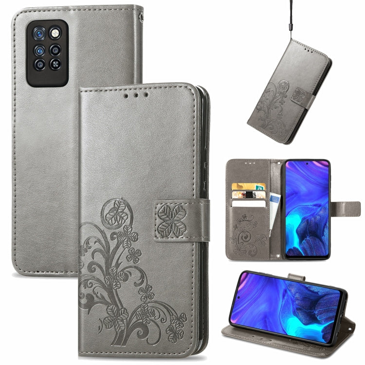 For Infinix Note 10 Pro Four-leaf Clasp Embossed Buckle Mobile Phone Protection Leather Case with Lanyard & Card Slot & Wallet & Bracket Function