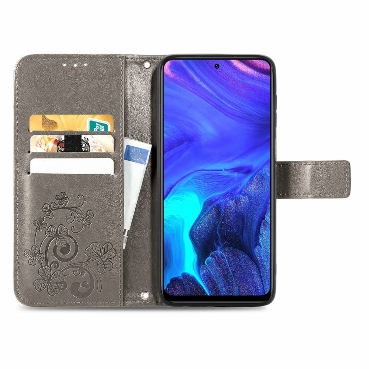 For Infinix Note 10 Pro Four-leaf Clasp Embossed Buckle Mobile Phone Protection Leather Case with Lanyard & Card Slot & Wallet & Bracket Function