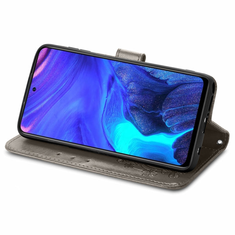 For Infinix Note 10 Pro Four-leaf Clasp Embossed Buckle Mobile Phone Protection Leather Case with Lanyard & Card Slot & Wallet & Bracket Function