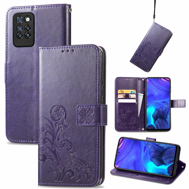 For Infinix Note 10 Pro Four-leaf Clasp Embossed Buckle Mobile Phone Protection Leather Case with Lanyard & Card Slot & Wallet & Bracket Function