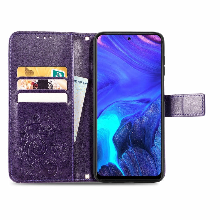 For Infinix Note 10 Pro Four-leaf Clasp Embossed Buckle Mobile Phone Protection Leather Case with Lanyard & Card Slot & Wallet & Bracket Function