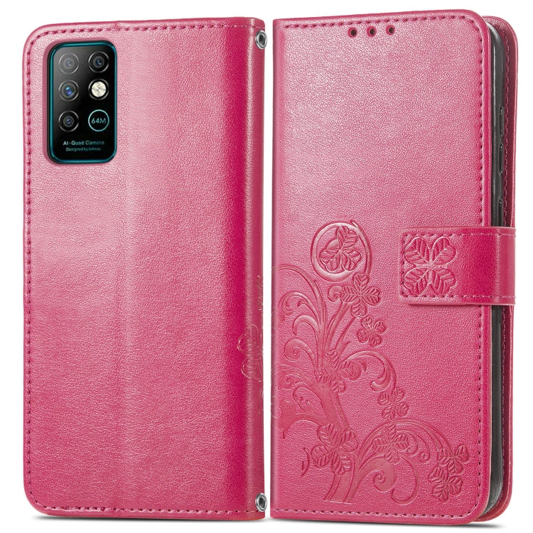 For Infinix Note 8 Four-leaf Clasp Embossed Buckle Mobile Phone Protection Leather Case with Lanyard & Card Slot & Wallet & Bracket Function