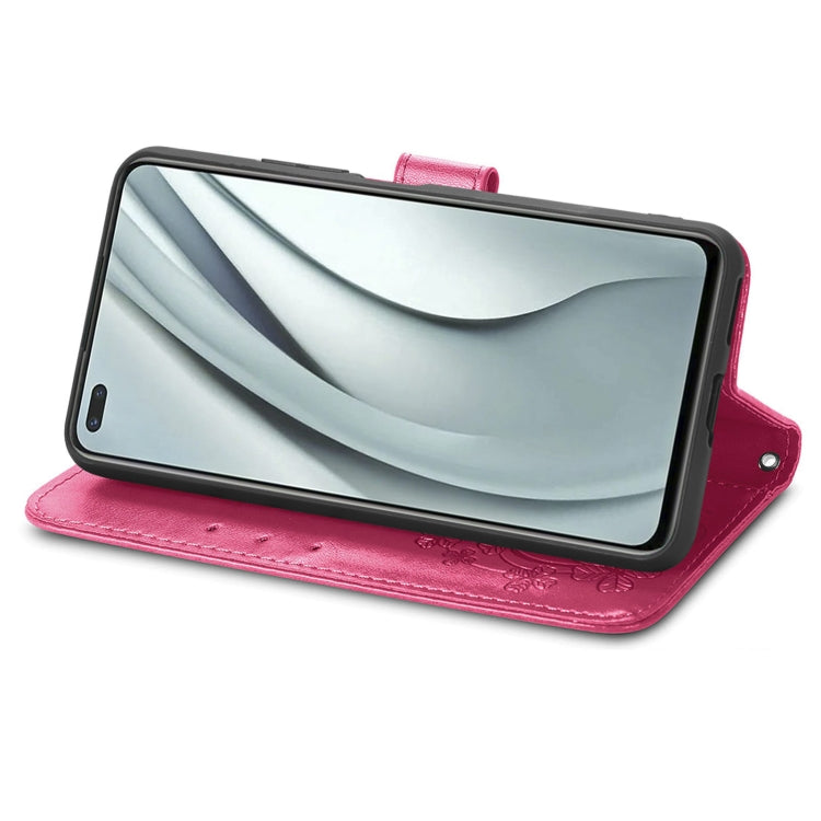 For Infinix Note 8 Four-leaf Clasp Embossed Buckle Mobile Phone Protection Leather Case with Lanyard & Card Slot & Wallet & Bracket Function